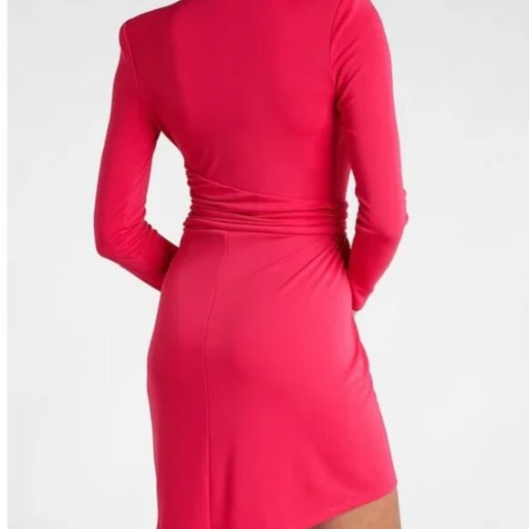 Express - Hot Pink V-Neck Strong Shoulder Dress - Size L - Picture 6 of 8